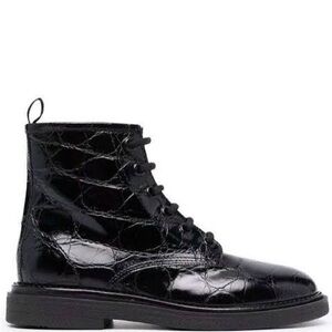 AGL Glossy Black Crocodile Pattern Boots